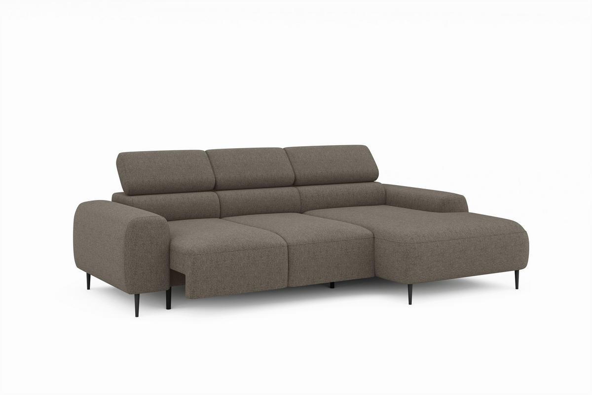 ECKSOFA Hellbraun Struktur Rücken echt, Kopfteilverstellung, Sitztiefenverstellung  - Hellbraun/Schwarz, MODERN, Textil/Metall (274/179cm) - Welnova