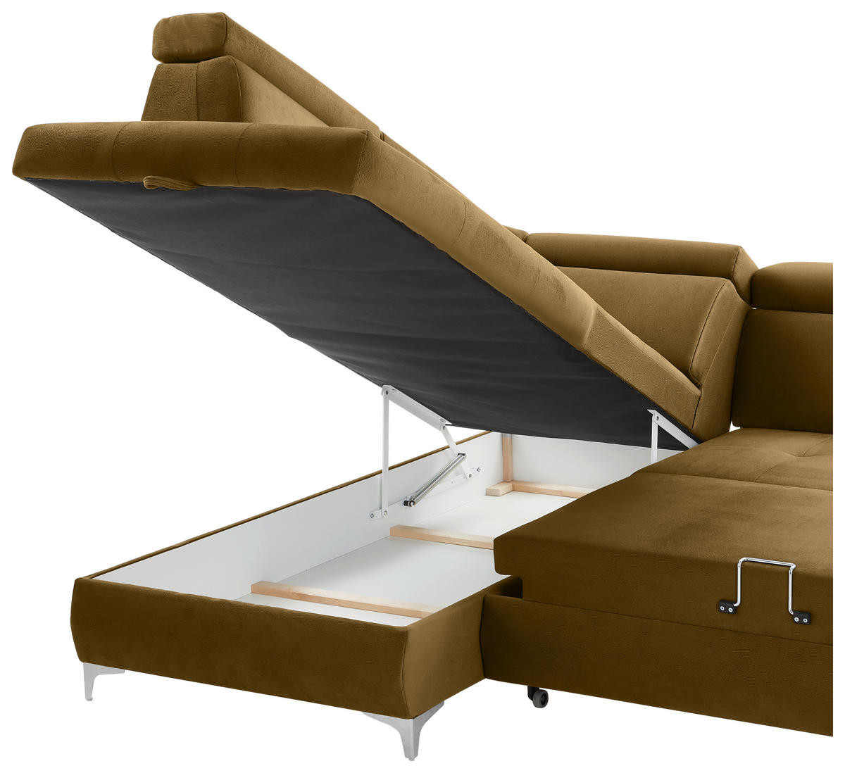 ECKSOFA in Samt Braun, Gelb  - Chromfarben/Gelb, Konventionell, Textil/Metall (206/271cm) - Carryhome