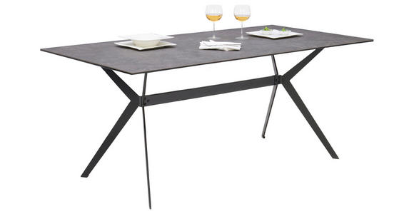 ESSTISCH in Metall, Keramik 180/90/75 cm - Schwarz/Grau, Design, Keramik/Metall (180/90/75cm) - Hom`in
