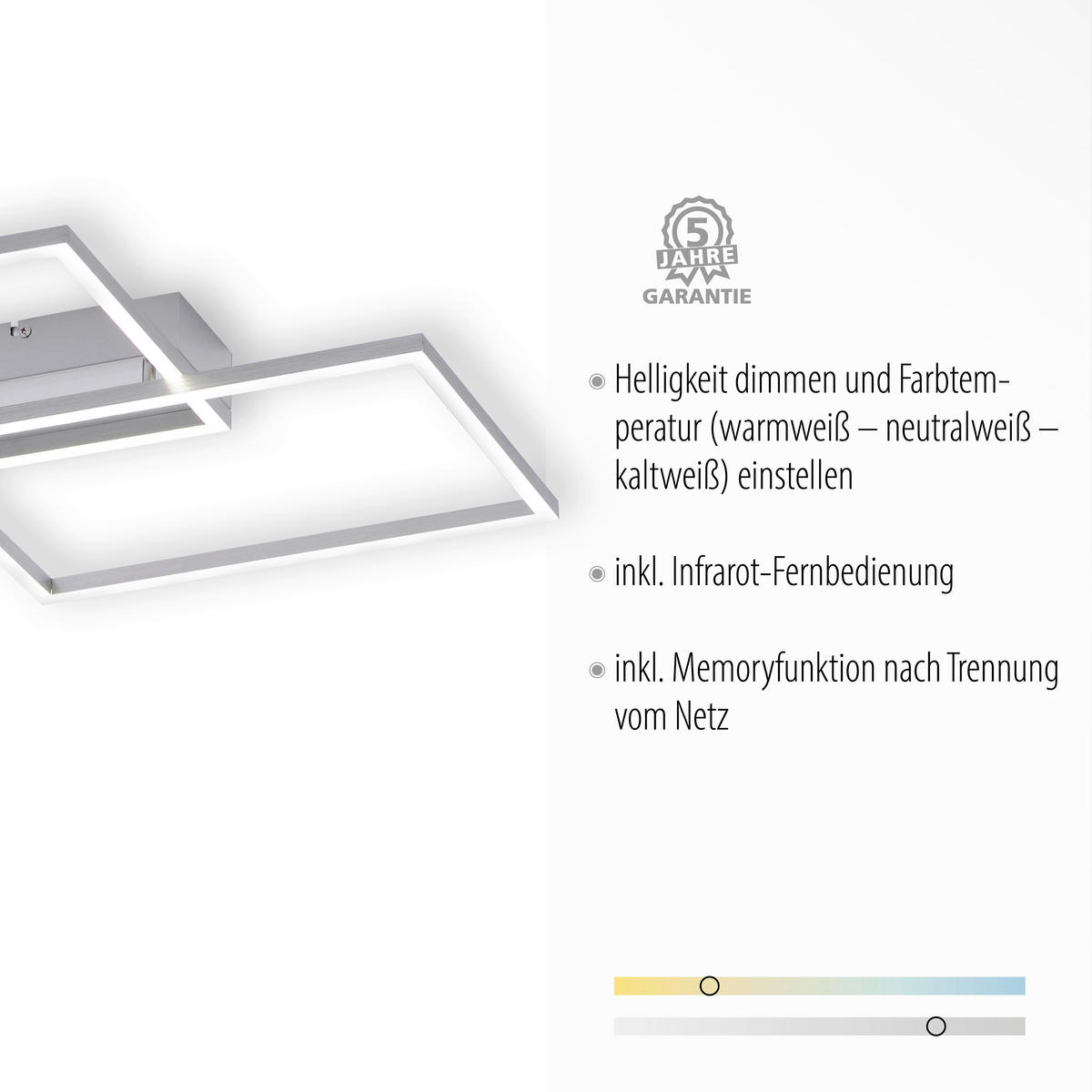 LED-DECKENLEUCHTE 50,4/42/7 cm   - Nickelfarben, Design, Kunststoff/Metall (50,4/42/7cm)