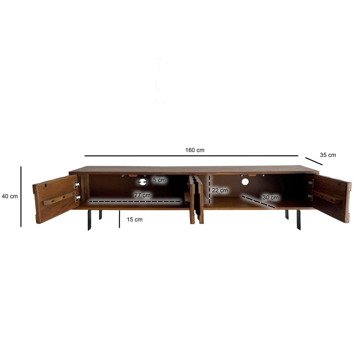 TV-BÄNK  i 160/40/35 cm  - sheshamfärgad/svart, Natur, metall/trä (160/40/35cm) - Livetastic