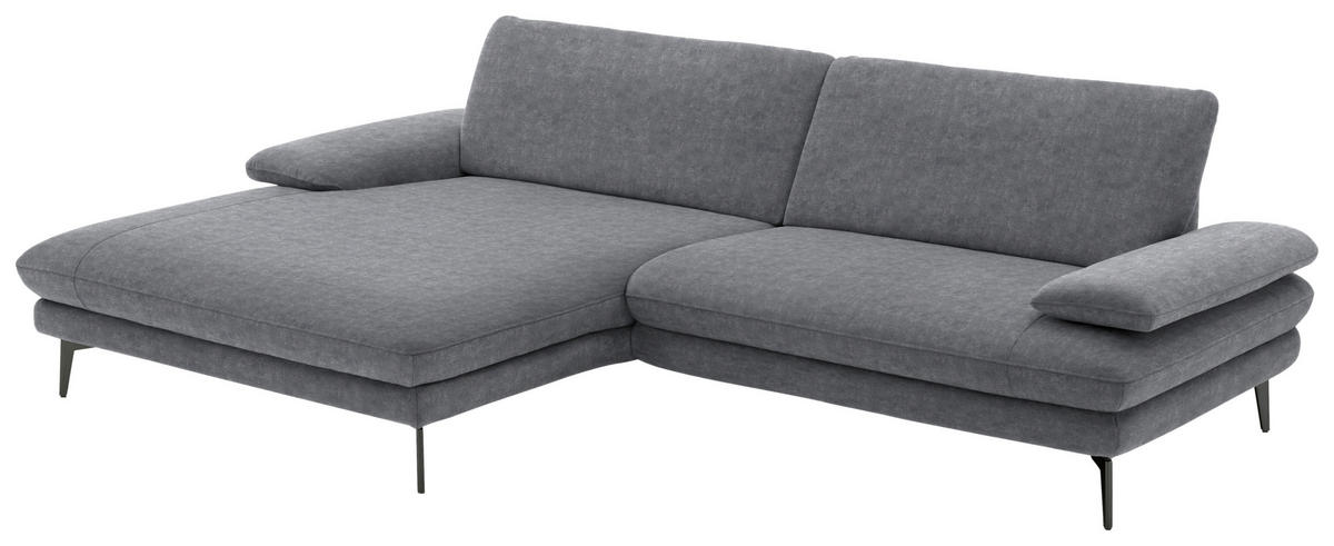 ECKSOFA in Velours Silberfarben  - Silberfarben/Schwarz, Design, Textil/Metall (184/284cm) - Dieter Knoll
