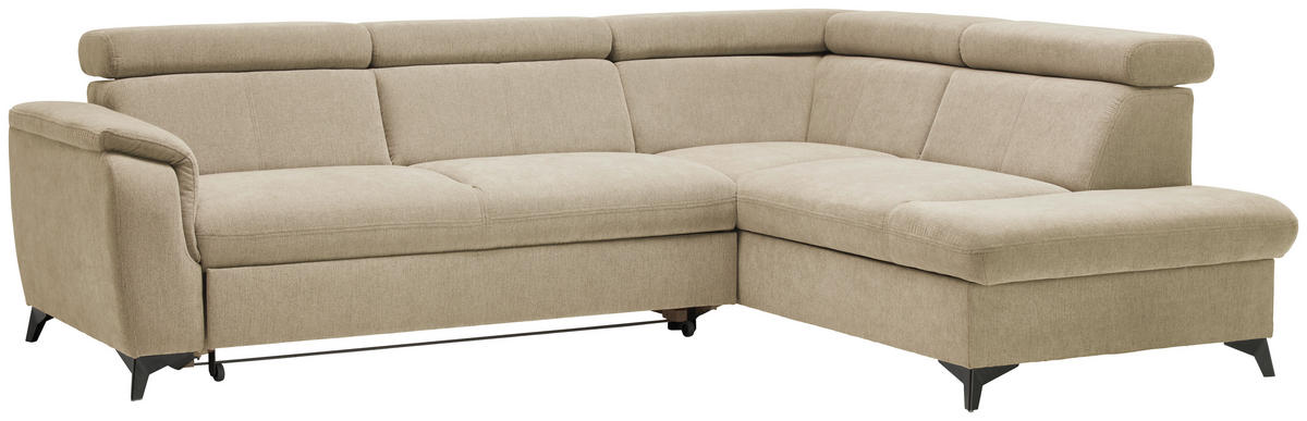 ECKSOFA in Chenille Naturfarben  - Schwarz/Naturfarben, Design, Textil/Metall (260/203cm) - Stylife