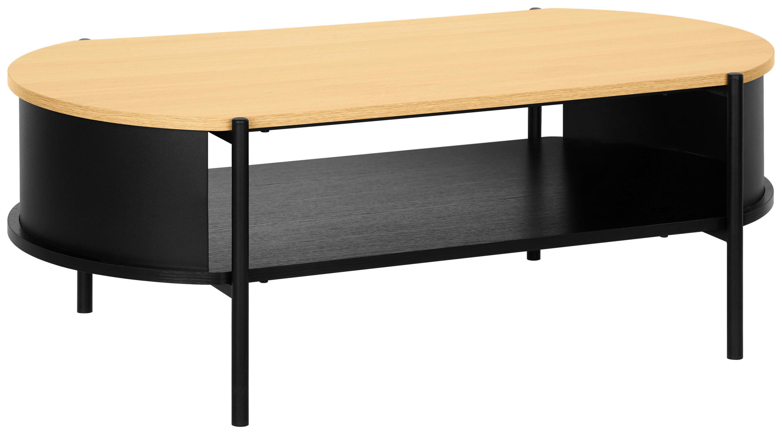 COUCHTISCH 100/54/36,5 cm oval Naturfarben, Schwarz  - Schwarz/Naturfarben, Trend, Holzwerkstoff/Metall (100/54/36,5cm) - Xora