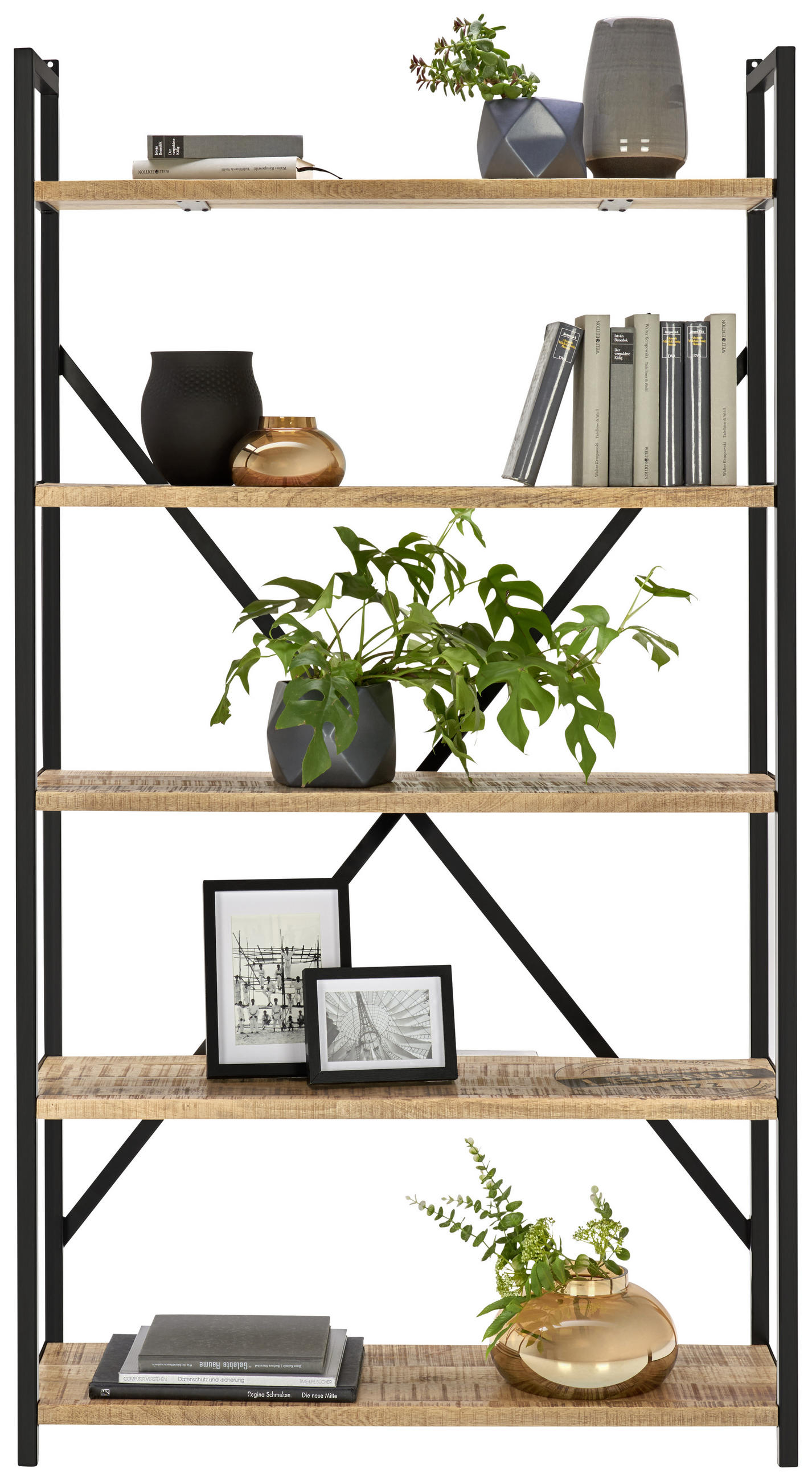 REGÁL, prírodná farba, mangové drevo, 100/178/32 cm - čierna/prírodná farba, Trend, kov/drevo (100/178/32cm) - Ambia Home