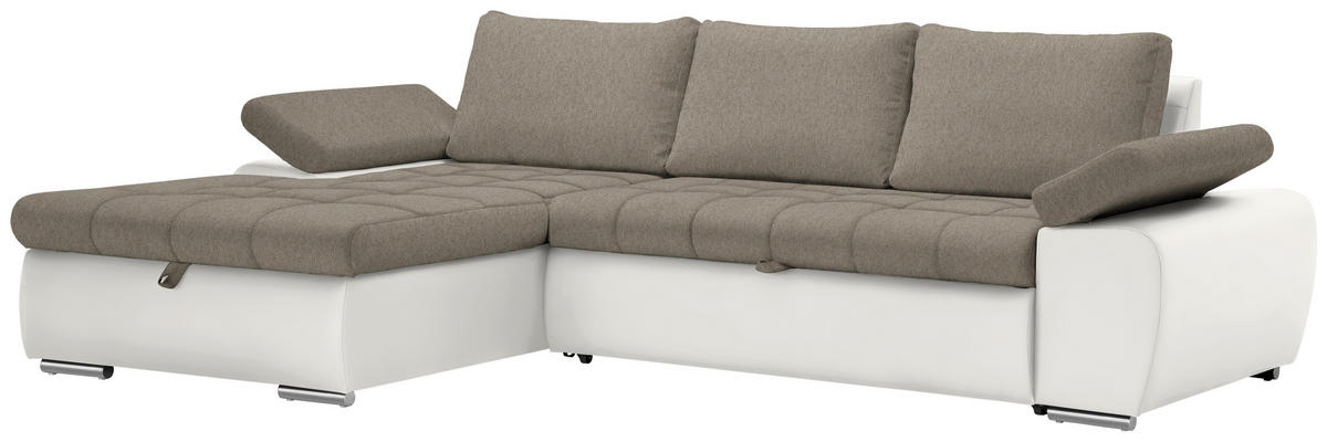 ECKSOFA in Flachgewebe Weiß, Hellbraun  175/271 cm  - Hellbraun/Weiß, Design, Kunststoff/Textil (175/271cm) - Xora