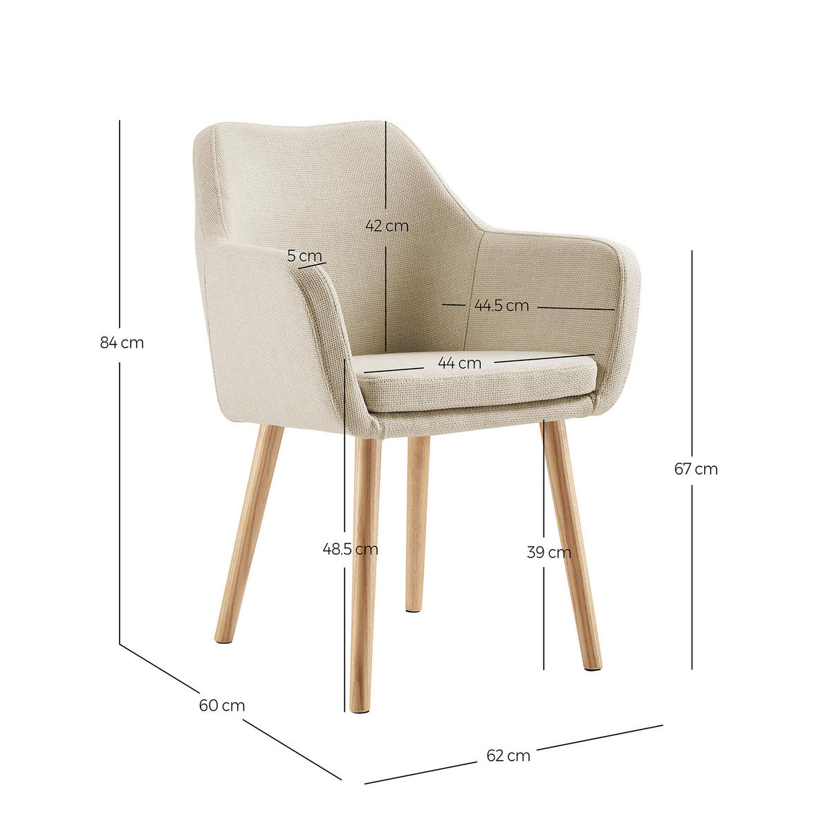ARMLEHNSTUHL  in Struktur  - Beige/Naturfarben, MODERN, Holz/Textil (62/84/60cm) - Livetastic