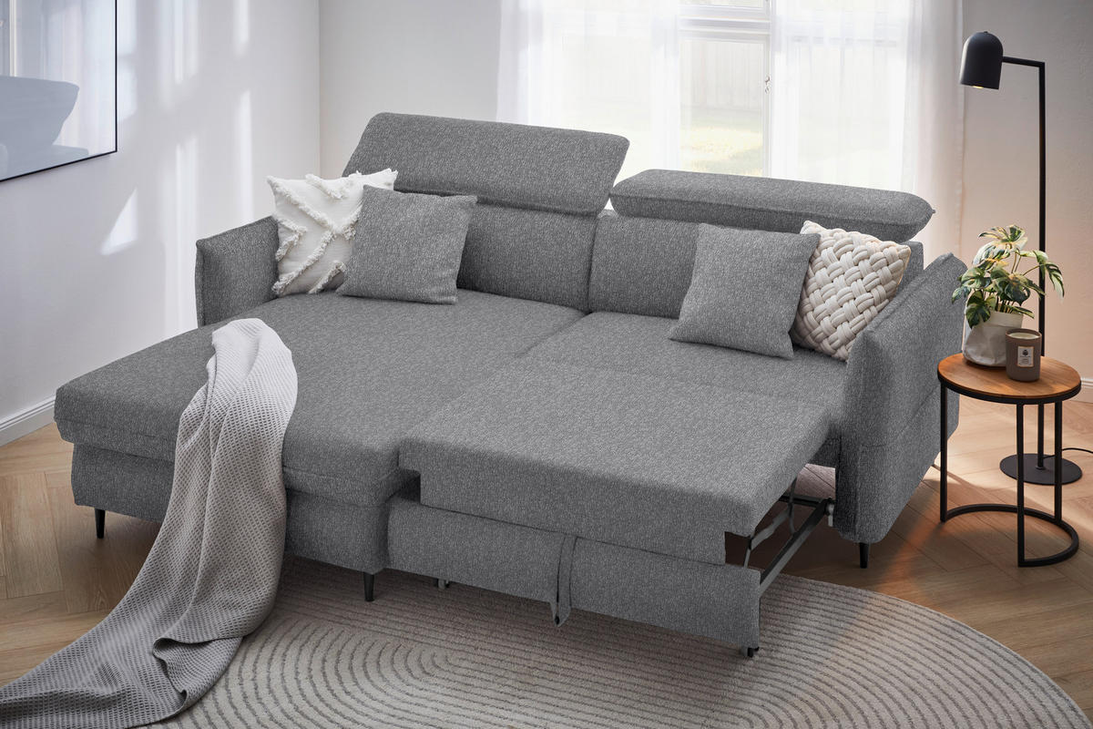 ECKSOFA in Struktur Grau  - Schwarz/Grau, Design, Holz/Textil (185/232cm) - Stylife