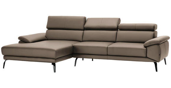 ECKSOFA in Echtleder Hellbraun  - Hellbraun/Schwarz, Design, Leder/Metall (187/295cm) - Novel