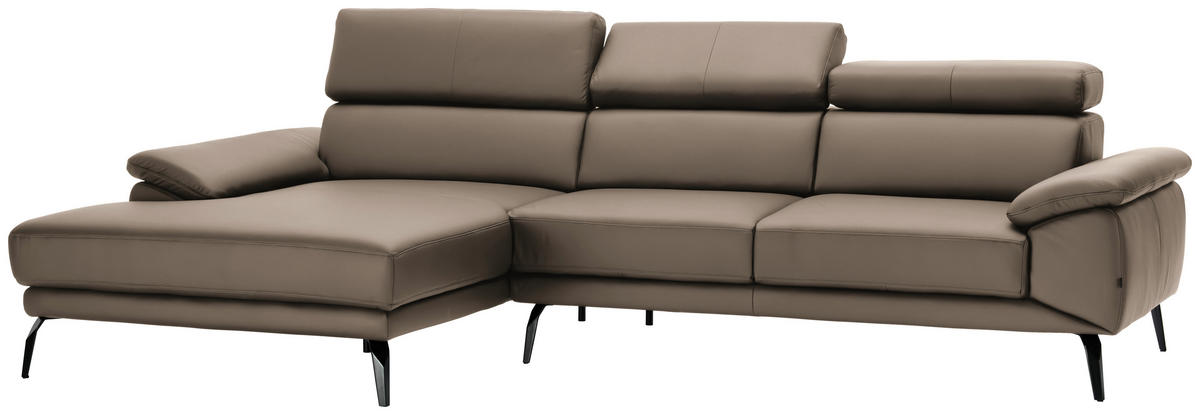 ECKSOFA in Echtleder Hellbraun  - Hellbraun/Schwarz, Design, Leder/Metall (187/295cm) - Novel