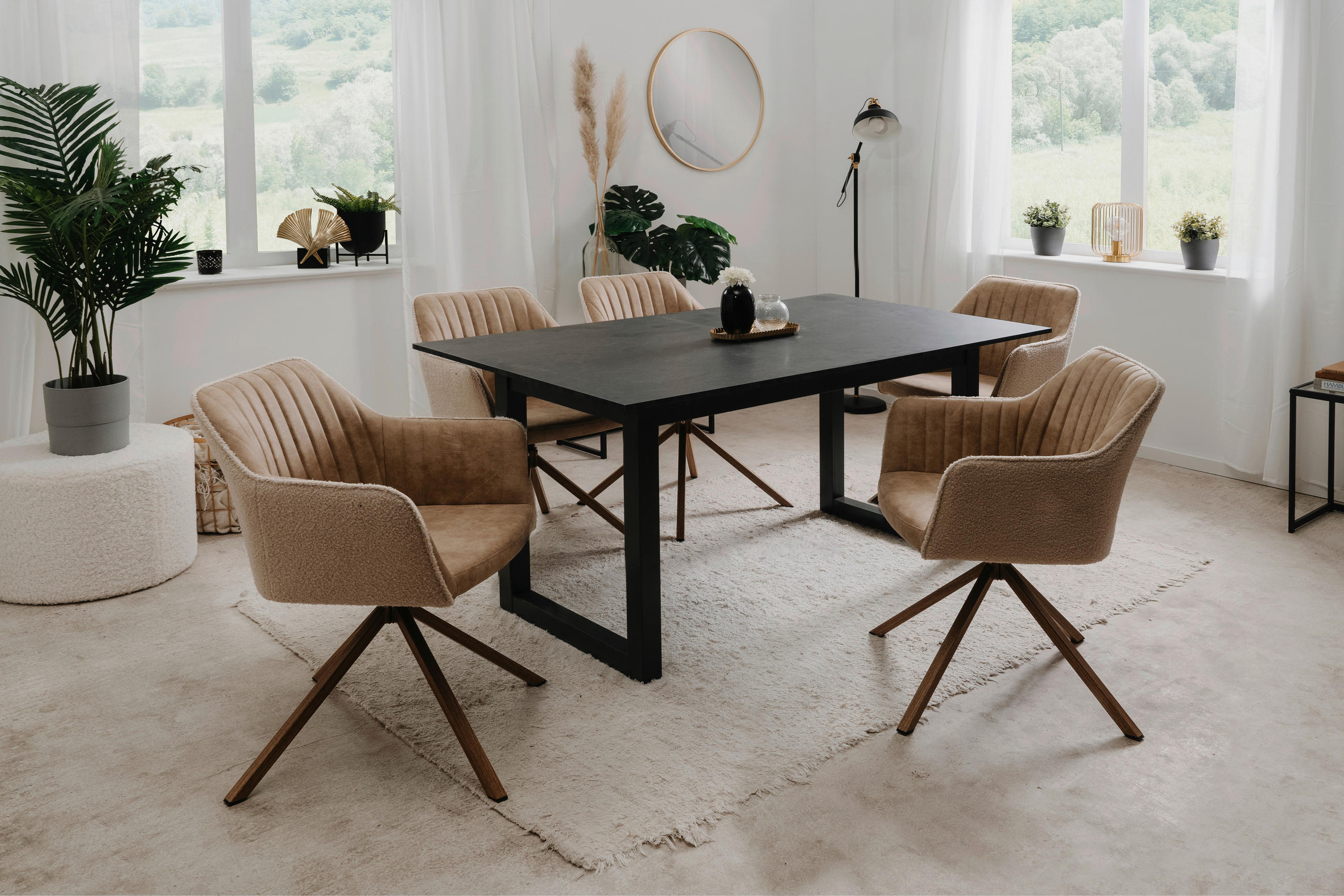 ARMLEHNSTUHL  in Lederlook  - Eichefarben/Beige, KONVENTIONELL, Textil/Metall (58,5/81/60cm) - MID.YOU