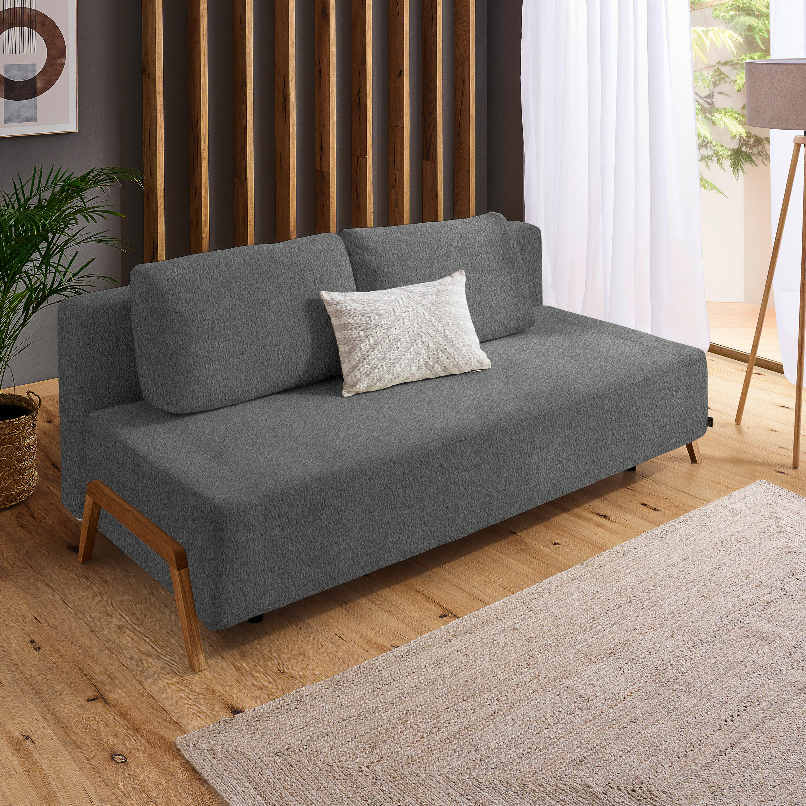 SCHLAFSOFA Teddystoff Grau  - Naturfarben/Grau, Design, Holz/Textil (211/88/102cm) - Niels Andersson