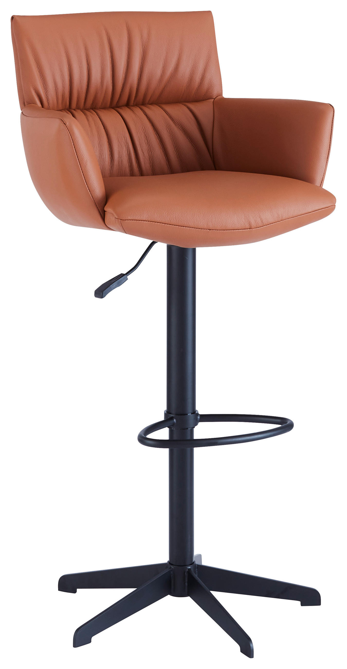 BARHOCKER Echtleder Schwarz, Rostfarben Eisen Lederauswahl, Stoffauswahl, Sitzfläche 360° drehbar, automatische Rückholfunktion  - Rostfarben/Schwarz, Design, Leder/Metall (58/88-112/58cm) - Dieter Knoll