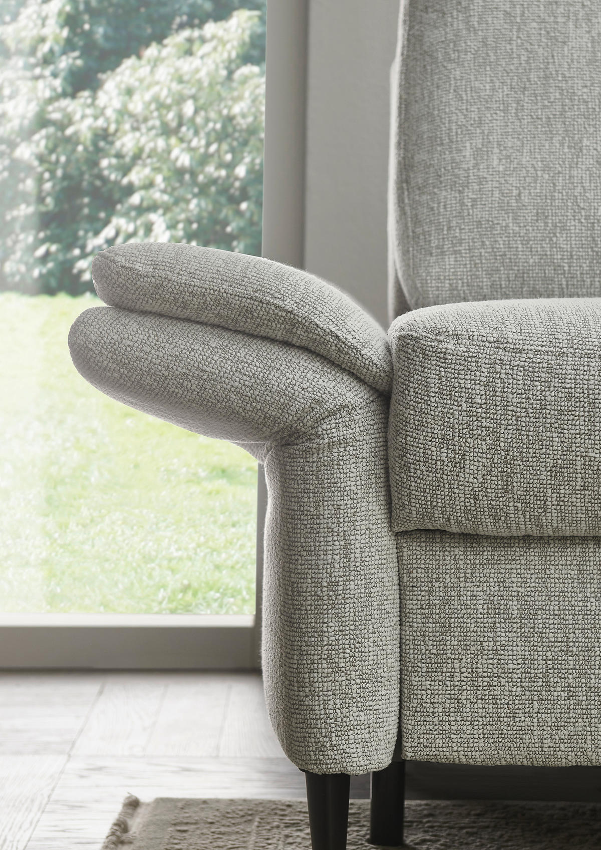 ECKSOFA Webstoff Ecru  - Ecru/Schwarz, Konventionell, Textil/Metall (277/201cm) - Dieter Knoll