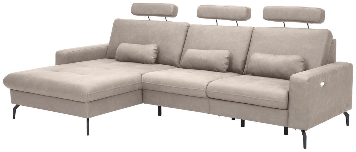 ECKSOFA in Mikrofaser Grau  180/302 cm  - Schwarz/Grau, KONVENTIONELL, Textil/Metall (180/302cm) - Carryhome