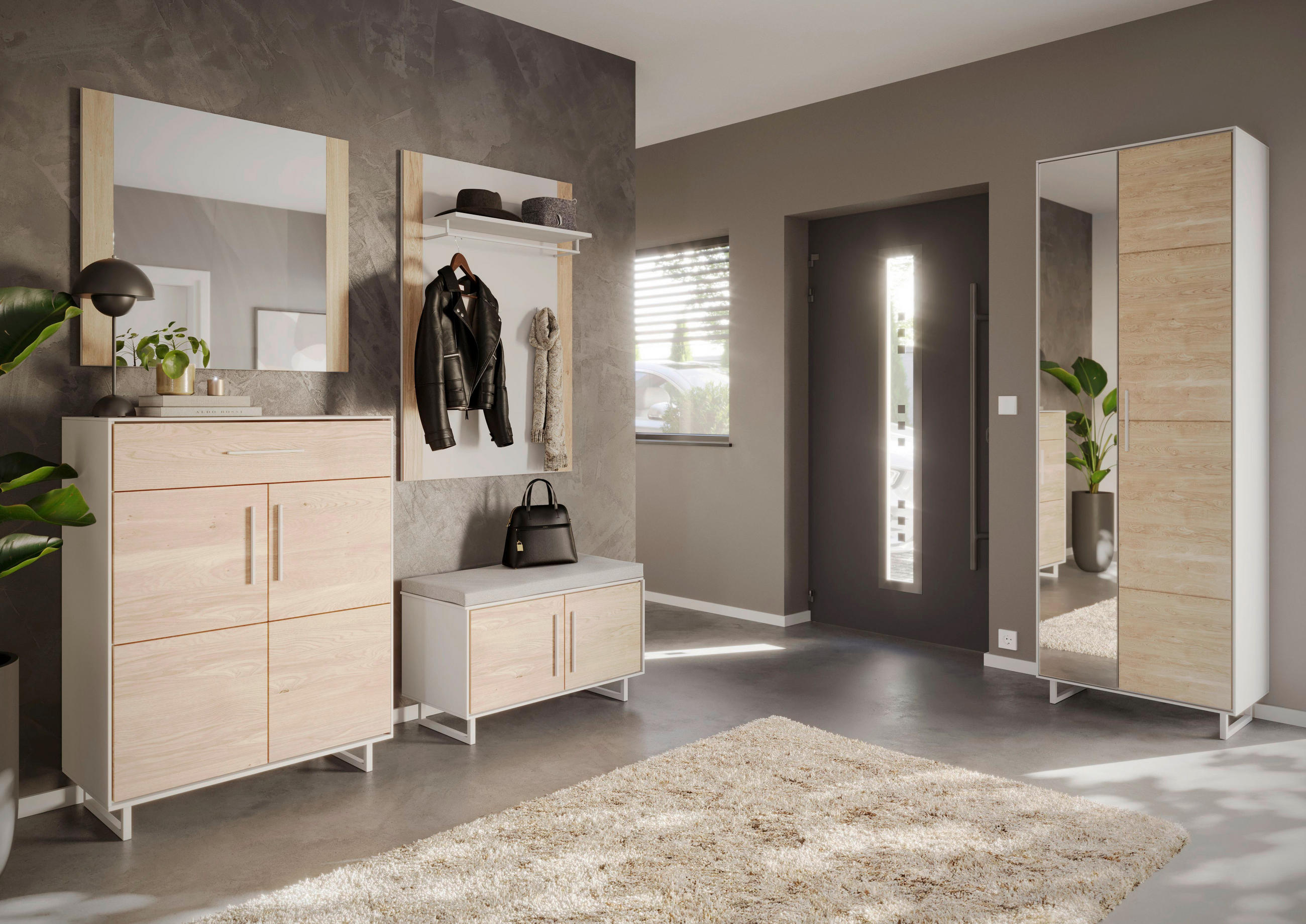 GARDEROBENSCHRANK Kaunas  in 70/197/40 cm  - Kaschmir/Eiche Bianco, Design, Glas/Holz (70/197/40cm) - Livetastic
