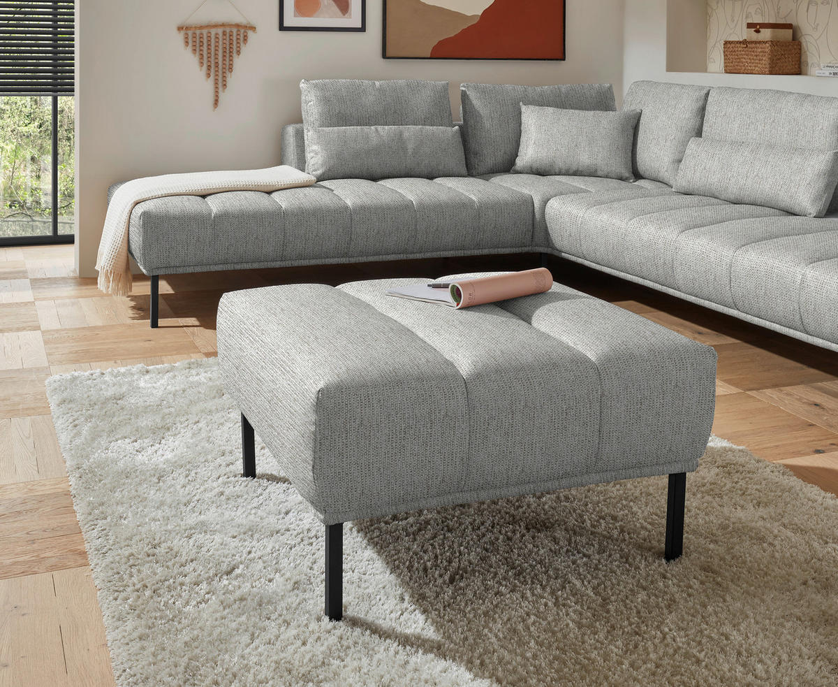 ECKSOFA  in Flachgewebe Silberfarben  270/308 cm  - Silberfarben/Schwarz, Design, Textil/Metall (270/308cm) - Pure Home Lifestyle
