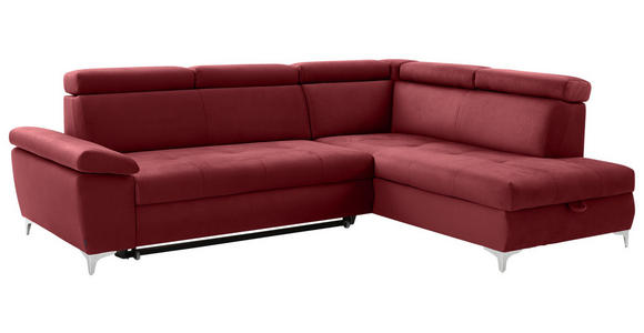 ECKSOFA in Samt Bordeaux  - Chromfarben/Bordeaux, KONVENTIONELL, Textil/Metall (271/206cm) - Carryhome