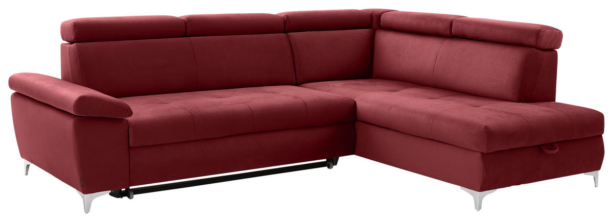 ECKSOFA in Samt Bordeaux  - Chromfarben/Bordeaux, Konventionell, Textil/Metall (271/206cm) - Carryhome