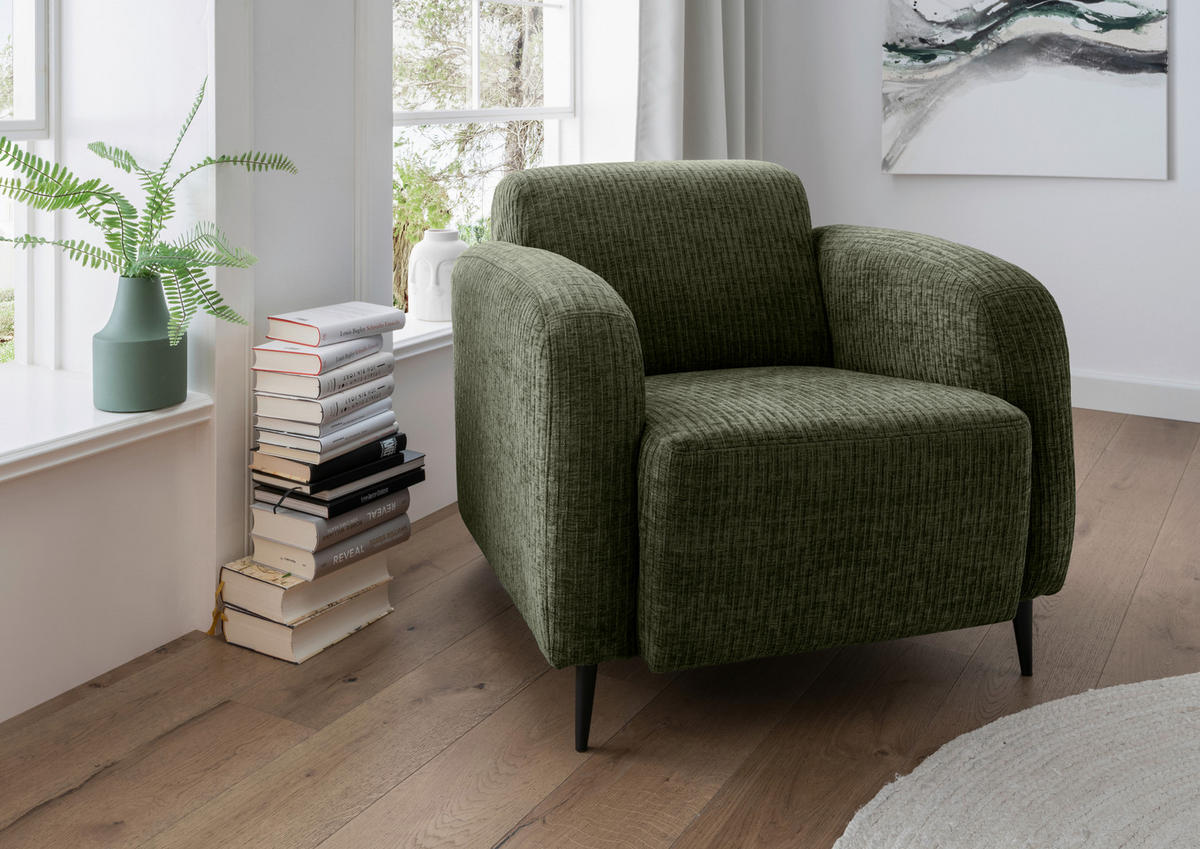 SESSEL in Velours Olivgrün  - Schwarz/Olivgrün, Modern, Textil/Metall (85/76/90cm) - Livetastic