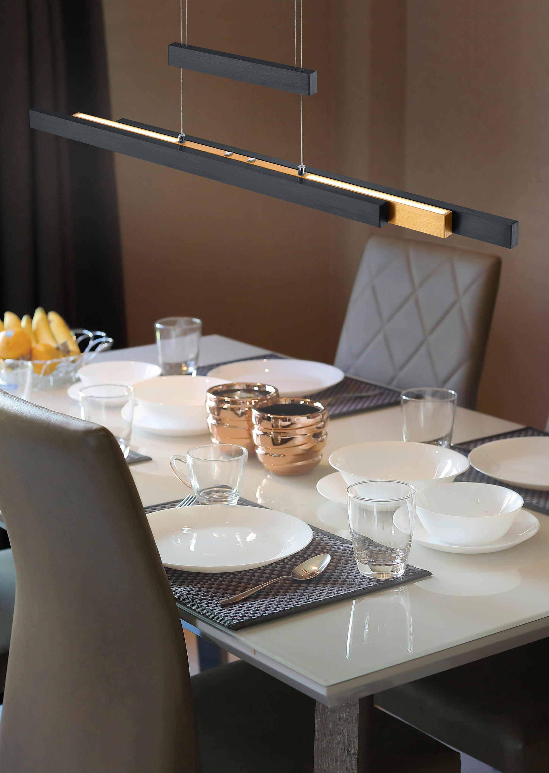 LED-HÄNGELEUCHTE 95-150,5/5,8/95-150 cm    - Messingfarben/Schwarz, Design, Metall (95-150,5/5,8/95-150cm) - Trio Leuchten