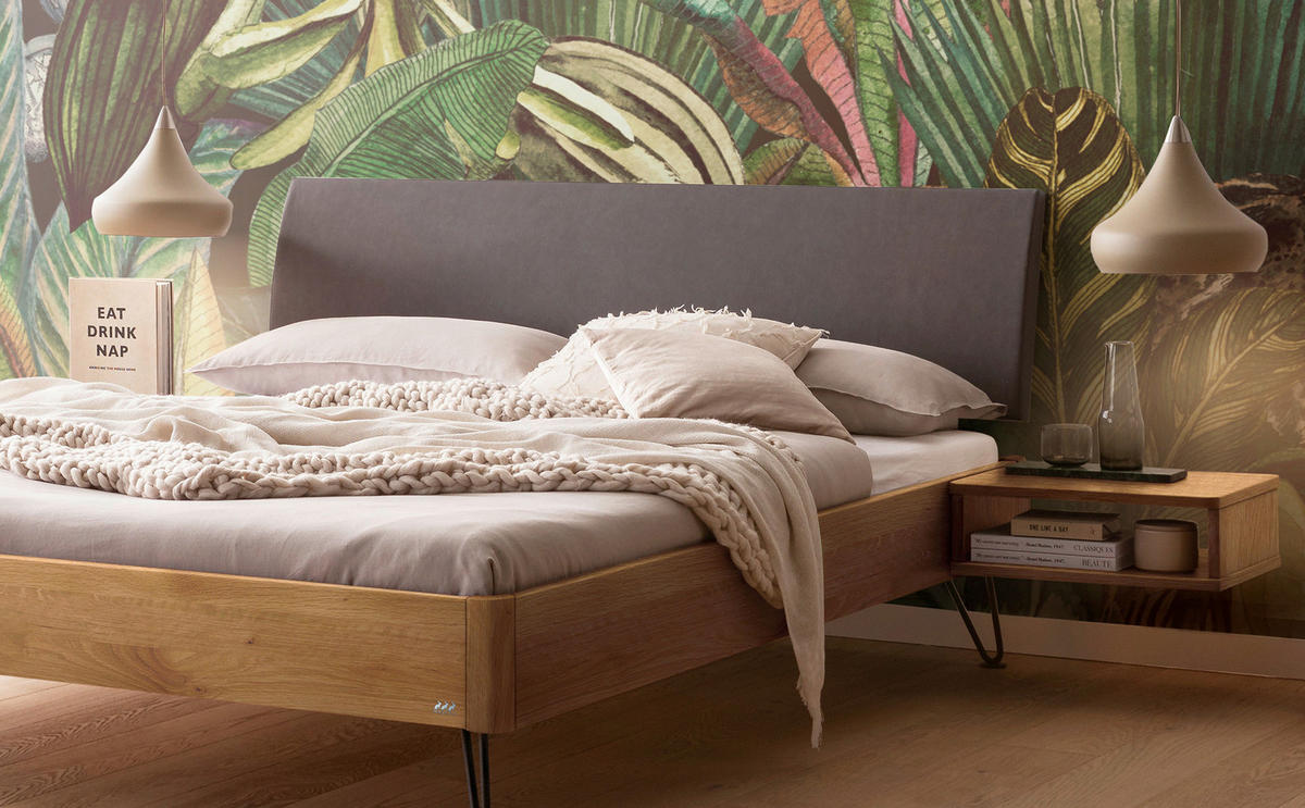 BETT 140/200 cm  in Anthrazit, Dunkelgrau, Wildeiche  - Wildeiche/Dunkelgrau, Design, Holz/Metall (140/200cm) - Hasena