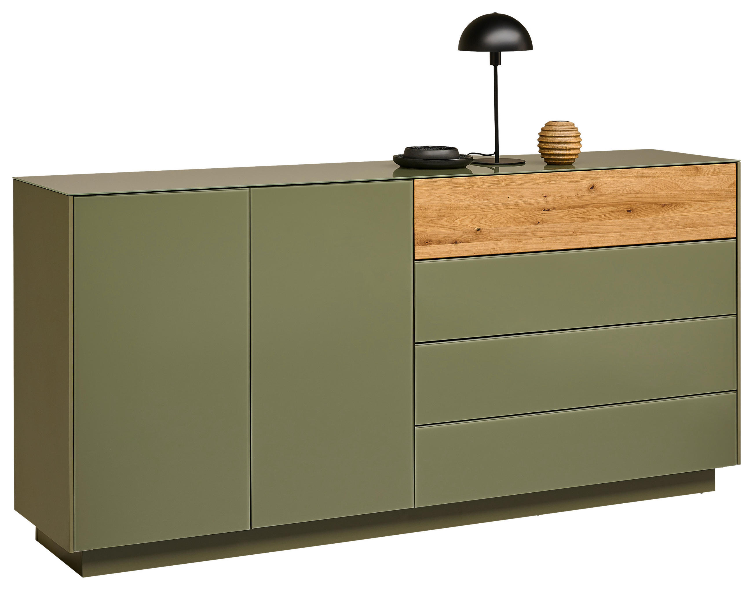SIDEBOARD Triest Triest Olivgrün, Eichefarben  189/90/42 cm  - Eichefarben/Olivgrün, Design, Glas/Holz (189/90/42cm) - Novel