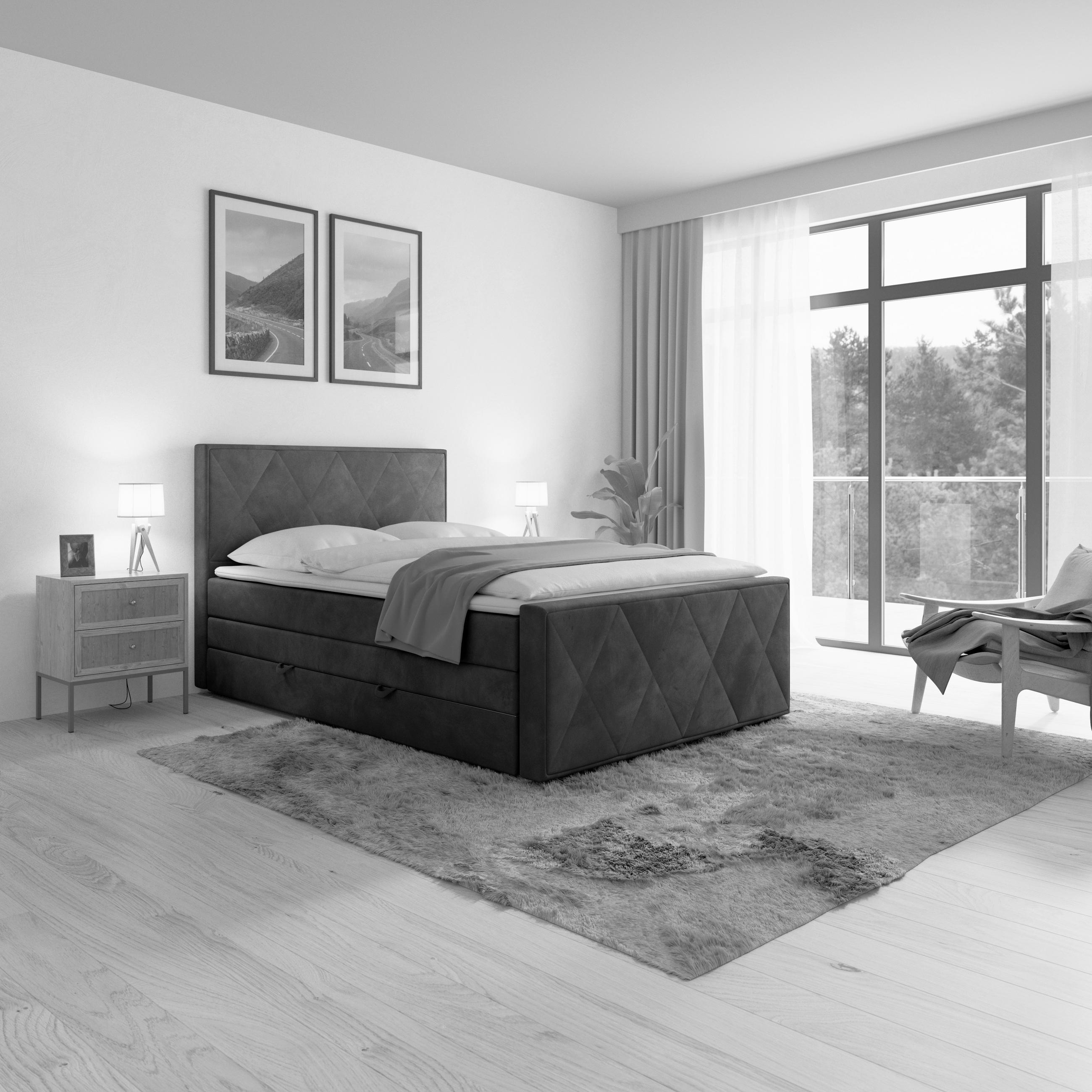 BOXSPRINGBETT 140/200 cm  in Schwarz  - Schwarz, Modern, Holz/Kunststoff (140/200cm) - MID.YOU