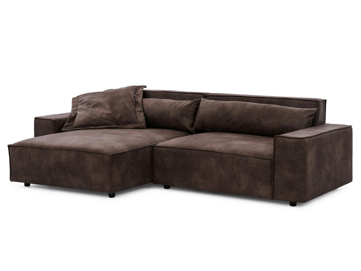 ECKSOFA Curduroy in Lederlook Dunkelbraun Rückenkissen  251/142 cm  - Dunkelbraun/Schwarz, Design, Kunststoff/Textil (251/142cm) - P & B
