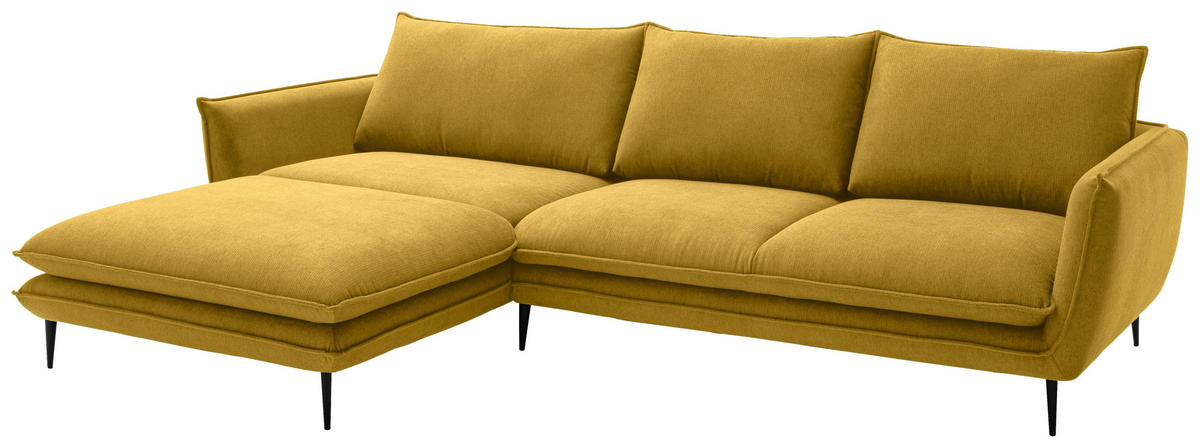 ECKSOFA Currygelb Webstoff  - Currygelb/Schwarz, KONVENTIONELL, Textil/Metall (196/304cm) - Hom`in