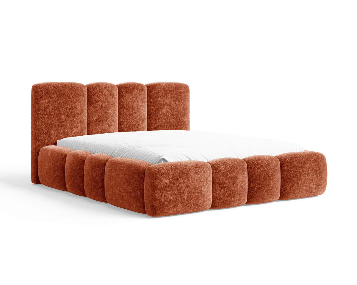 POLSTERBETT 160/200 cm,  in Terracotta, Lattenrost, Bettkasten,  - Terracotta/Schwarz, MODERN, Textil/Metall (160/200cm) - Livetastic