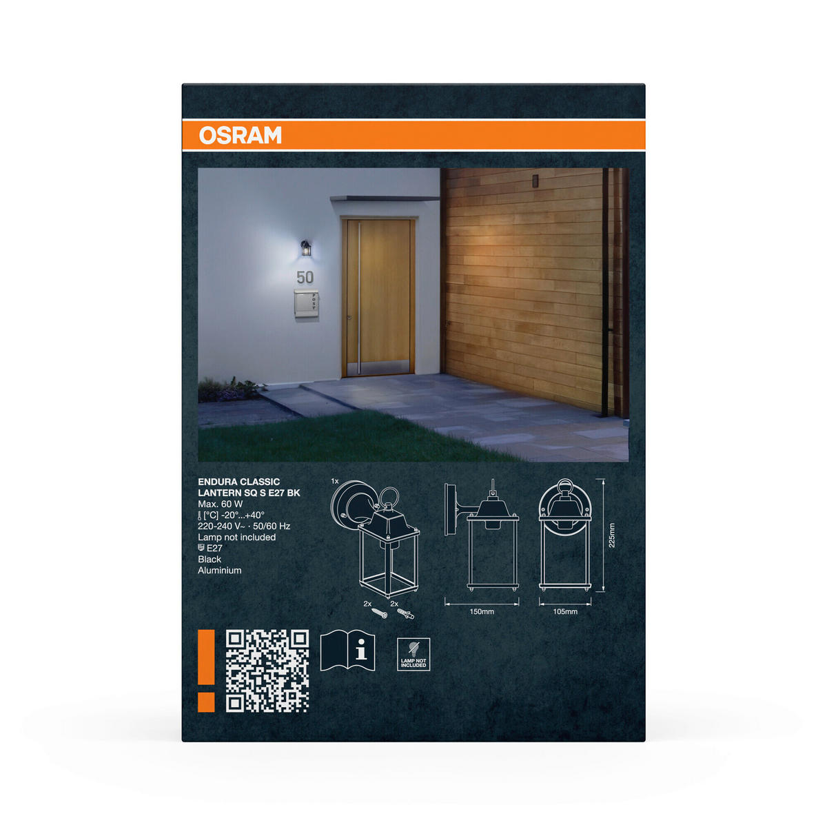 AUßENLEUCHTE 10,5/15/22,5 cm   - Schwarz, Basics, Metall (10,5/15/22,5cm) - Osram