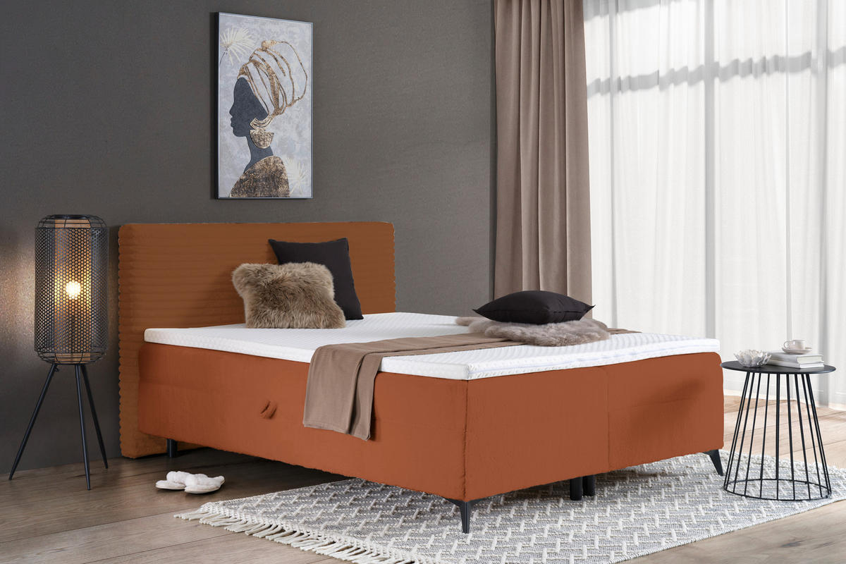 BOXBETT 160/200 cm  in Rostfarben  - Rostfarben/Schwarz, Design, Holz/Holzwerkstoff (160/200cm) - Xora