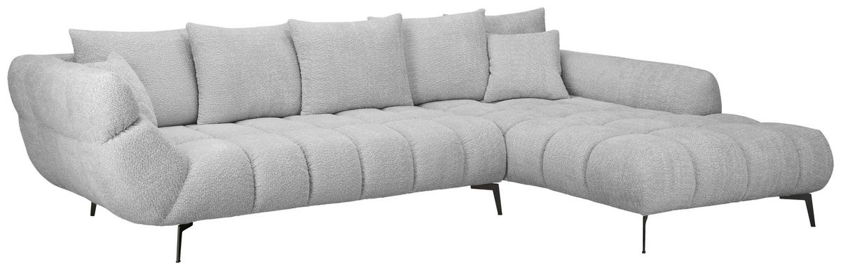 ECKSOFA 318/217 cm  in Bouclé Silberfarben Zierkissen, Rückenkissen, Rücken echt  318/217 cm  - Silberfarben/Schwarz, MODERN, Textil/Metall (318/217cm) - Carryhome