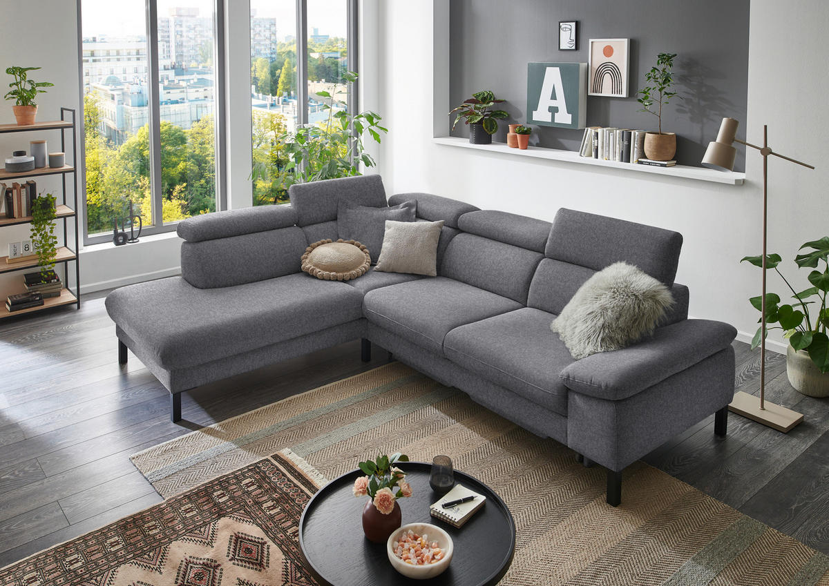 ECKSOFA in Flachgewebe Grau  217/272 cm  - Schwarz/Grau, Design, Holzwerkstoff/Textil (217/272cm) - Pure Home Comfort