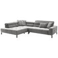 ECKSOFA Grau Cord Rücken echt, Kopfteilverstellung, Sitzvorzug  - Schwarz/Grau, KONVENTIONELL, Textil/Metall (219/311cm) - Hom`in