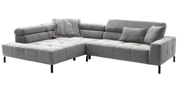 ECKSOFA Grau Cord Rücken echt, Kopfteilverstellung, Sitzvorzug  - Schwarz/Grau, KONVENTIONELL, Textil/Metall (219/311cm) - Hom`in