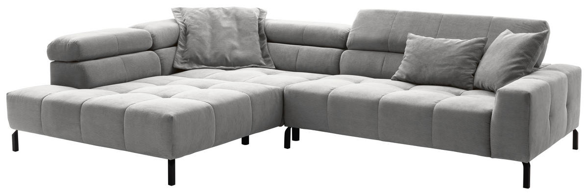ECKSOFA in Cord Grau  219/311 cm  - Schwarz/Grau, KONVENTIONELL, Textil/Metall (219/311cm) - Hom`in