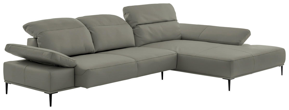 ECKSOFA  in Echtleder Grau  322/206 cm  - Schwarz/Grau, MODERN, Leder/Metall (322/206cm) - Chilliano