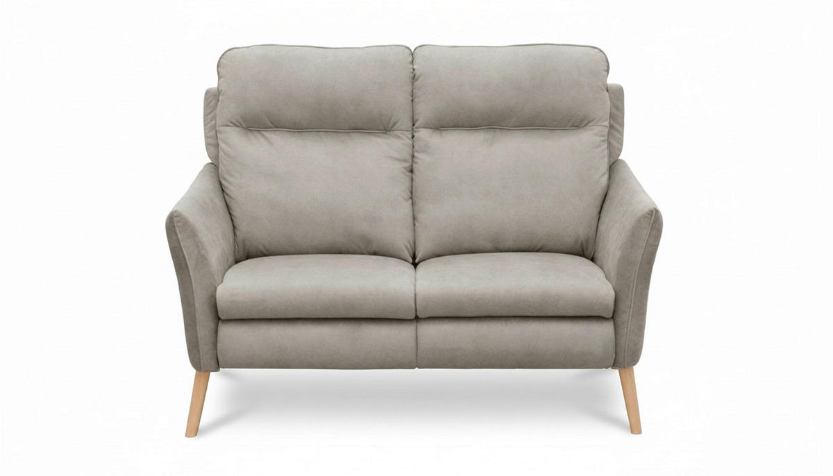 2-SITZER-SOFA Mikrofaser Taupe  - Taupe/Buchefarben, Design, Holz/Textil (145/110/92cm) - Livetastic