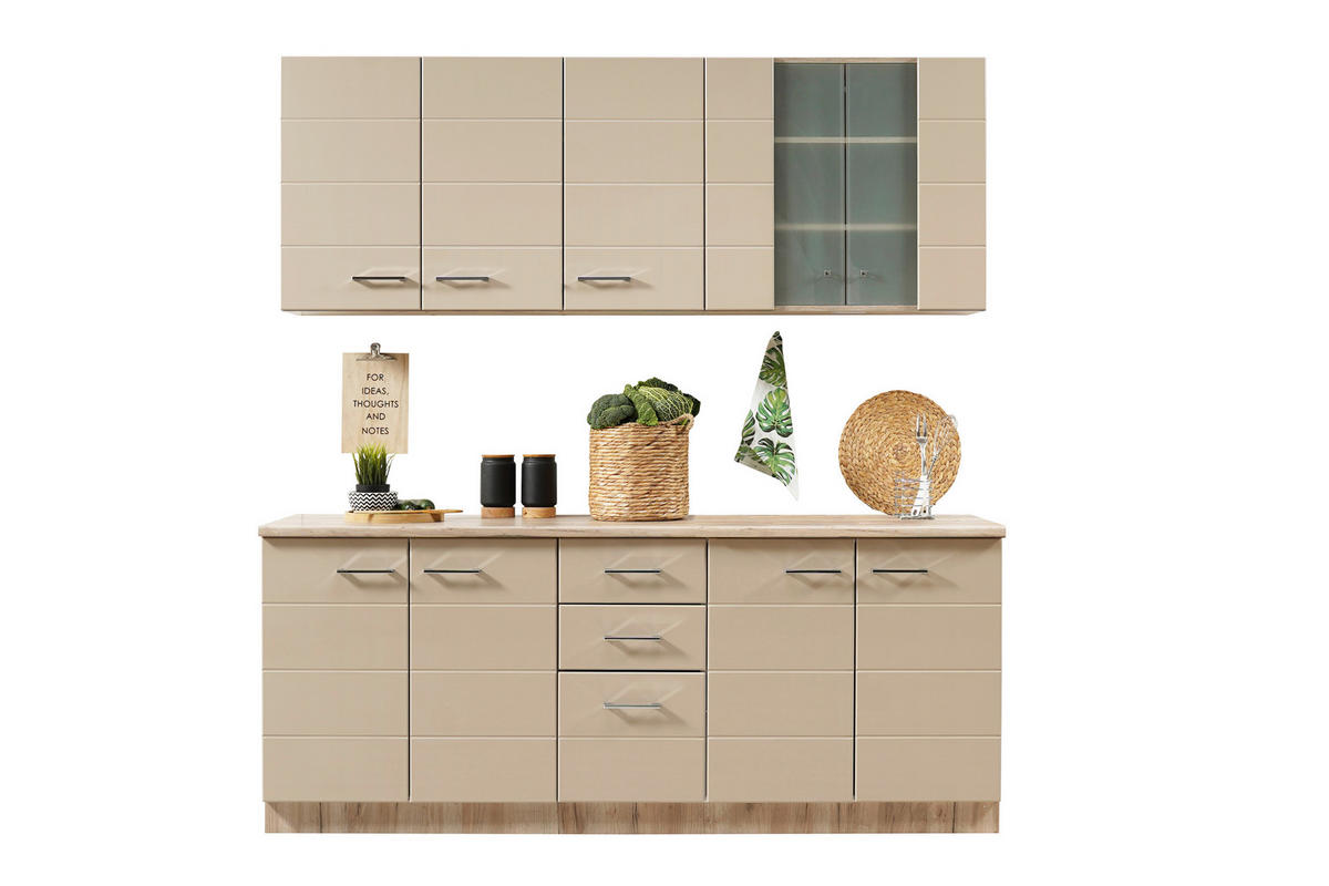 KONYHABLOKK GÉPEK NÉLKÜL 200/51/31/200 cm  - bézs/fehér, Basics, faalapú anyag (200/51/31/200cm) - Carryhome