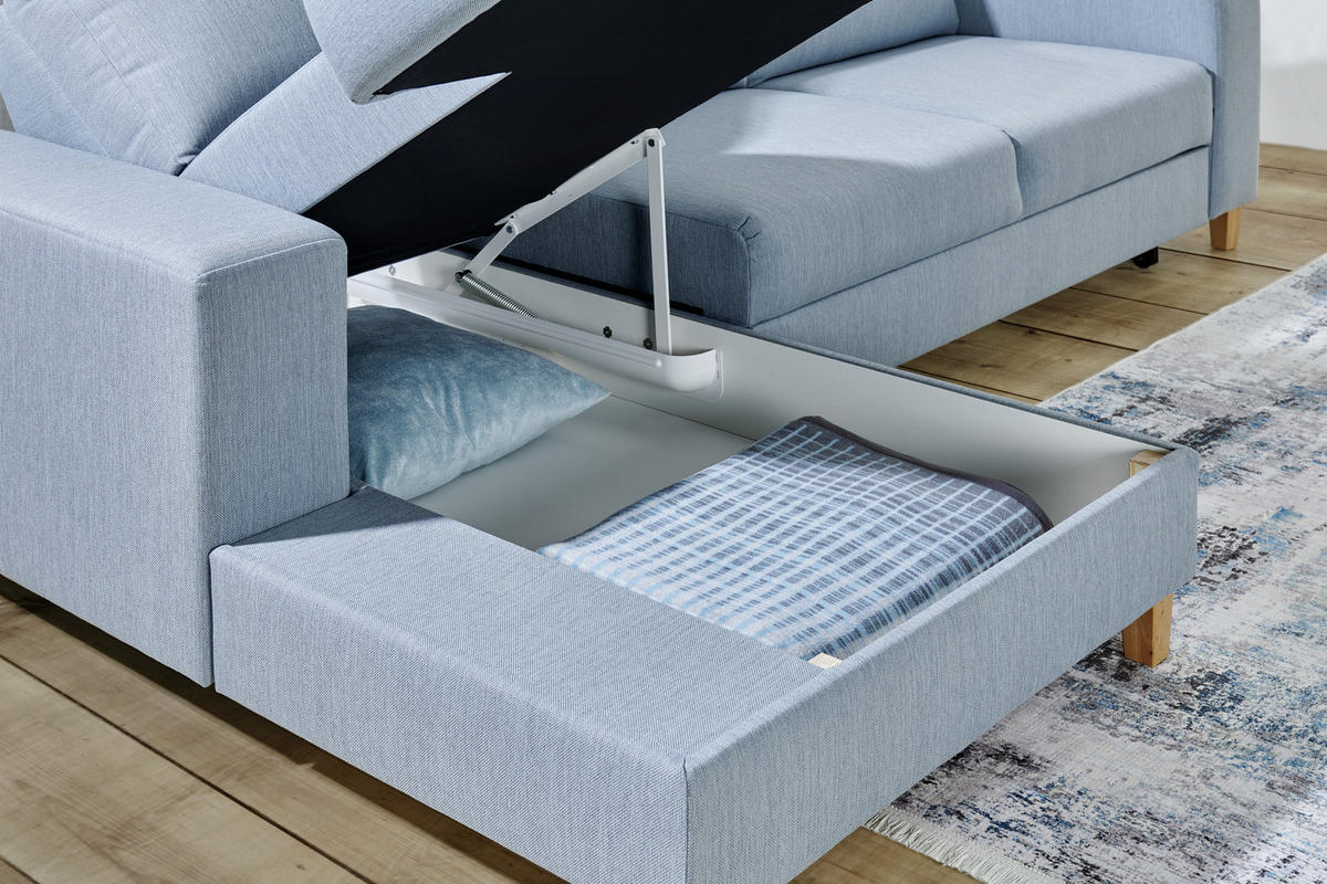 ROHOVÁ SEDAČKA, textil, světle modrá - světle modrá/barvy buku, Design, dřevo/textil (160/260cm) - Ti'me