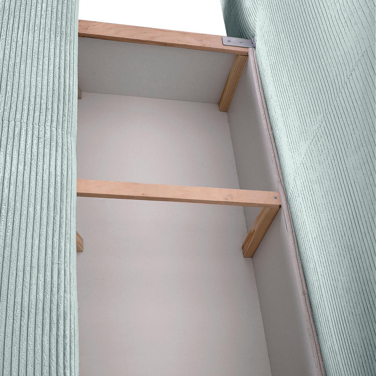 SCHLAFSOFA Cord Hellblau  inkl. Rückenkissen, Bettkasten, Schlaffunktion, Rücken echt, Armteilverstellung, Liegefläche im Originalstoff  - Schwarz/Hellblau, KONVENTIONELL, Textil/Metall (200/78/95cm) - home24