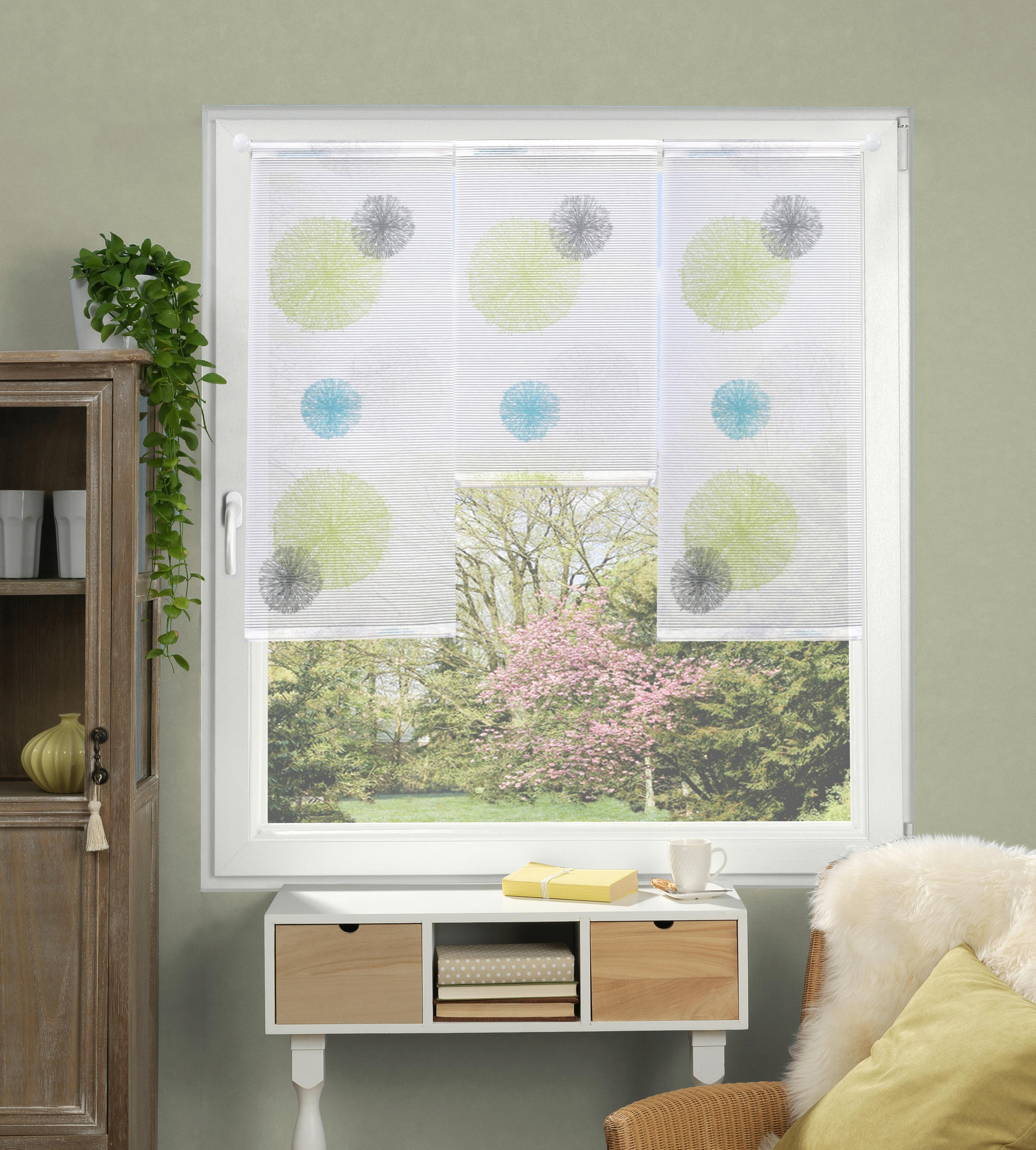 KURZGARDINE 3ER SET   90/80 cm   - Grün, Basics, Textil (90/80cm)