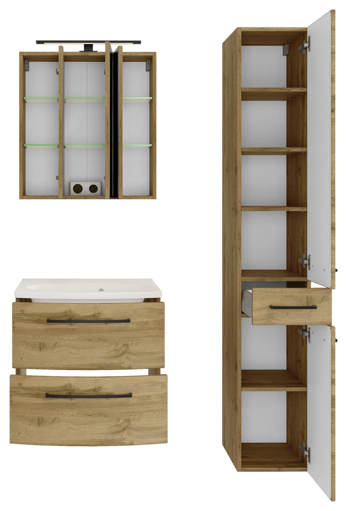 BADEZIMMER  in 90 cm  - Weiss/Eichefarben, Modern, Keramik/Holzwerkstoff (90cm) - Held