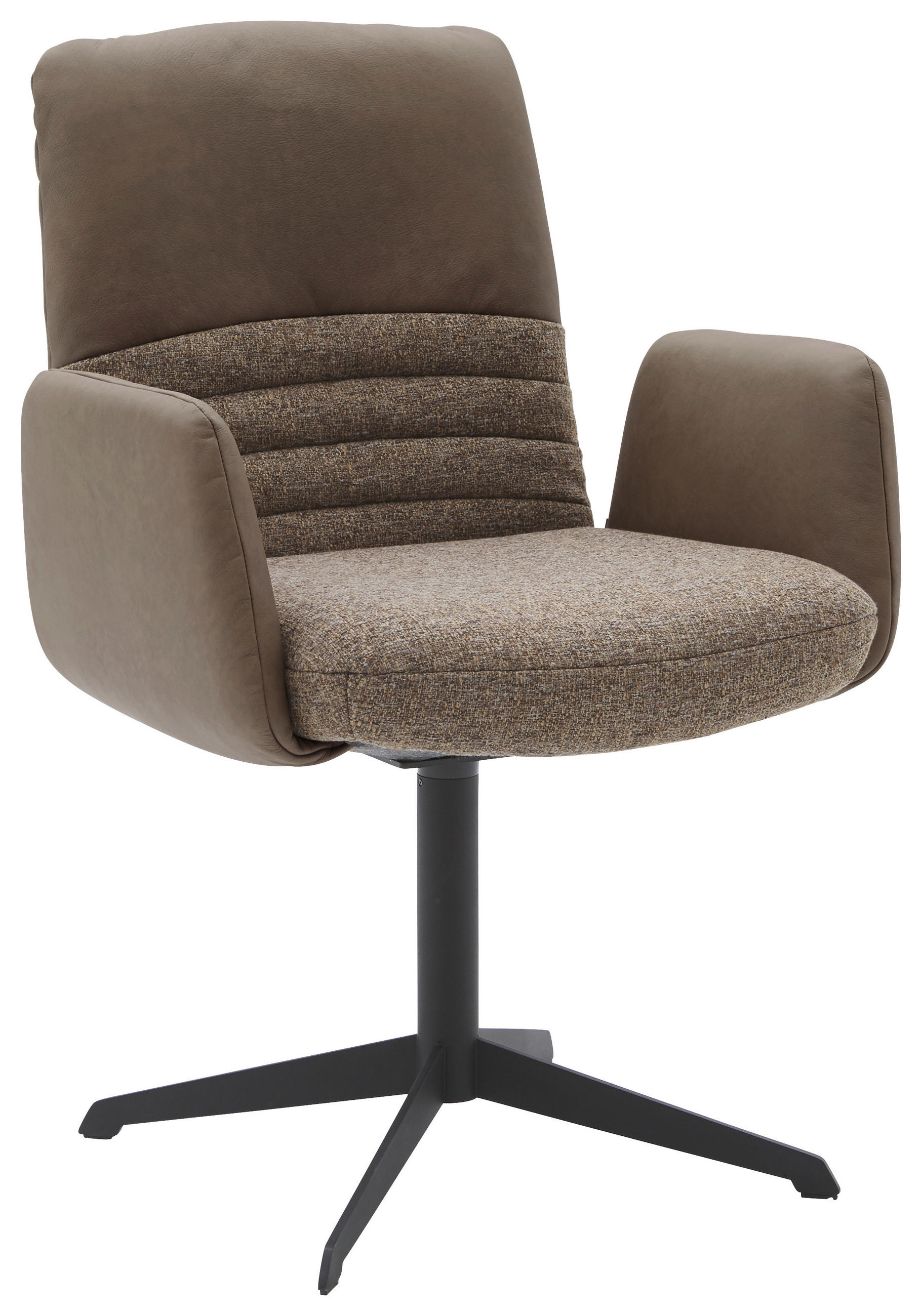 ARMLEHNSTUHL  Lederauswahl, Stoffauswahl, inklusive Armlehnen, Sitzfläche 180° drehbar Flachgewebe Echtleder  - Schlammfarben/Graubraun, Design, Leder/Textil (64/93/69cm) - Dieter Knoll