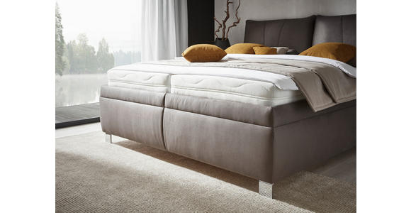 POLSTERBETT Matratze, Lattenrost, Bettkasten 180/200 cm  in Grau  - Chromfarben/Birkefarben, KONVENTIONELL, Holz/Textil (180/200cm) - Dieter Knoll