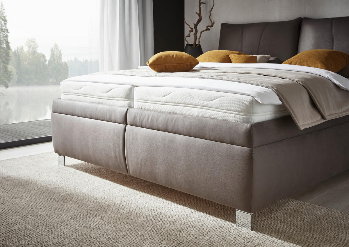 KÁRPITOZOTT ÁGY 180/200 cm  szürke  - nyírfa/fehér, Konventionell, textil/fa (180/200cm) - Dieter Knoll