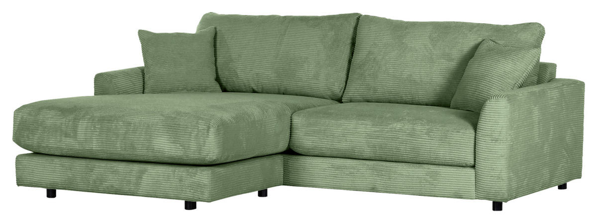 ECKSOFA in Cord Olivgrün  - Schwarz/Olivgrün, Design, Kunststoff/Textil (240/175cm) - Landscape