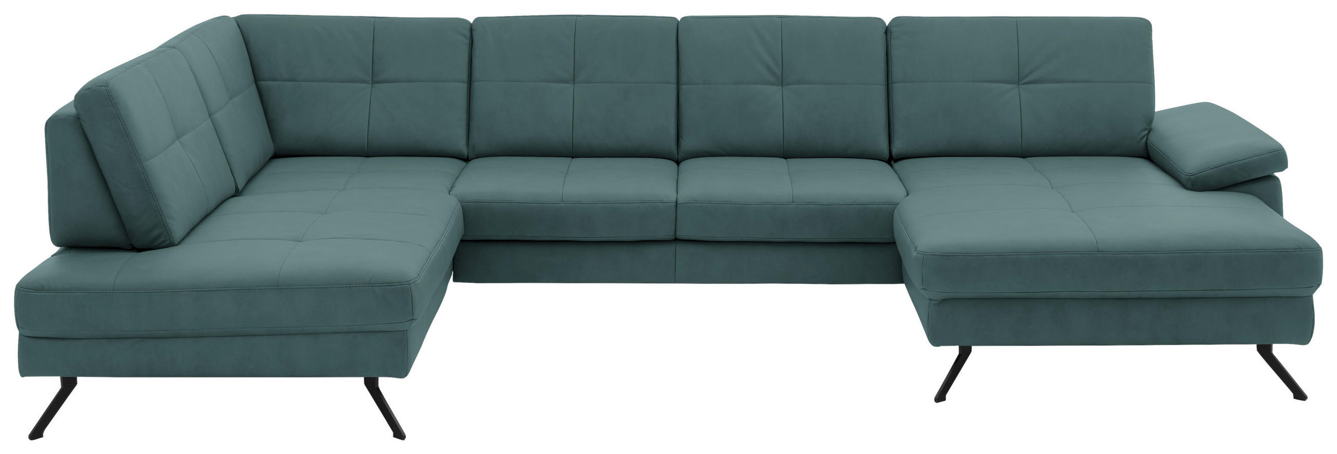 WOHNLANDSCHAFT Lederlook, Mikrofaser Türkis  - Türkis/Schwarz, Design, Textil/Metall (220/345/179cm) - Beldomo System